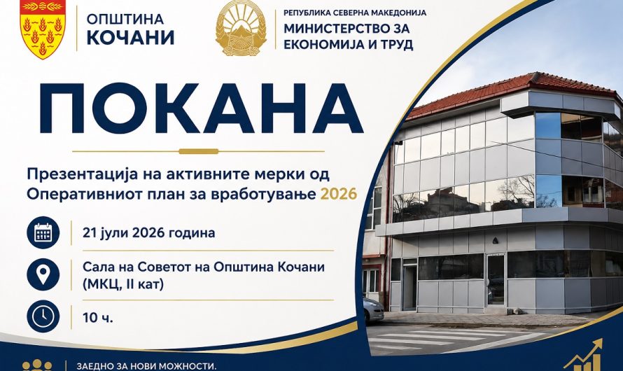 На 21 јули во Кочани – презентација на активни мерки за вработување